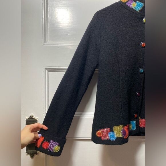 Icelandic Design | Wool Embroidered Button Down Jacket Black Multicolor Small - Picture 5 of 11